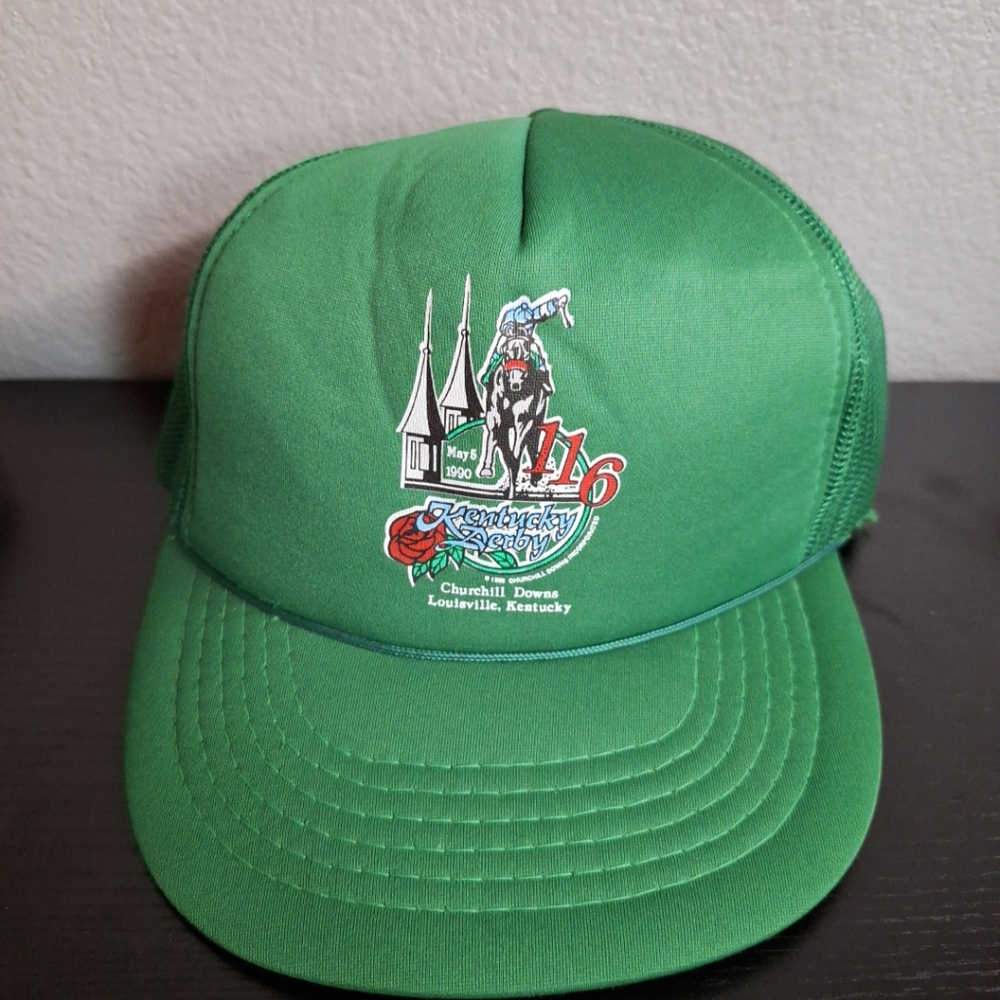 Vintage 1990 Kentucky Derby 116 Green Trucker Snapback Hat